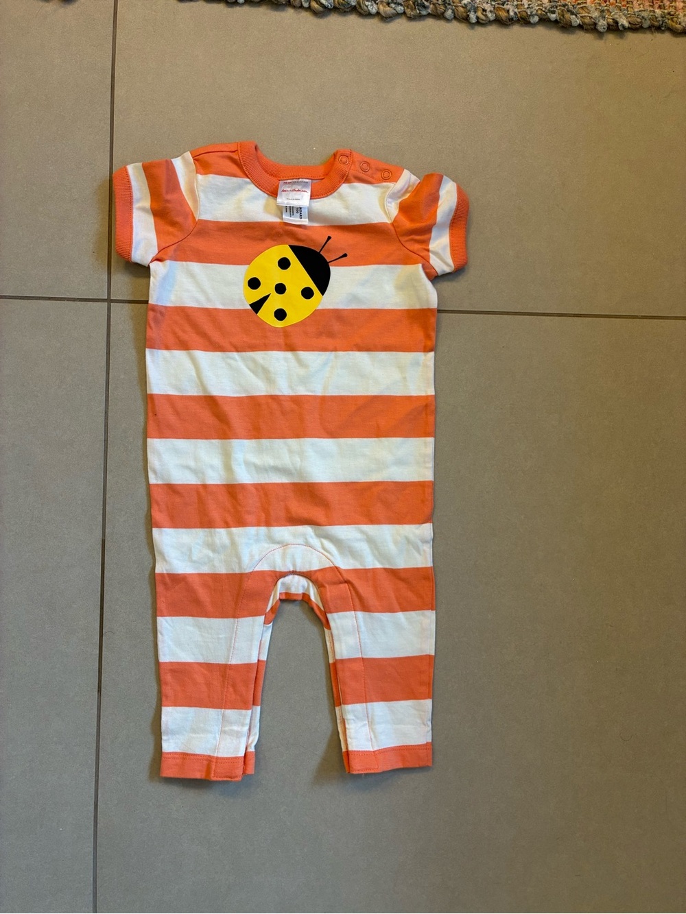 Hanna Andersson Orange & White Striped Baby One-Piece with Ladybug